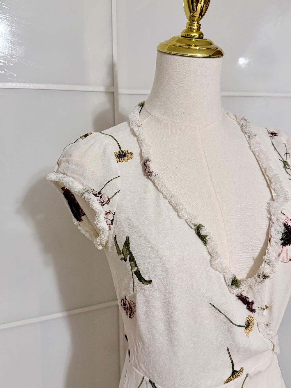 Reformation Ivory Floral Midi Wrap Dress - Picture 3 of 8